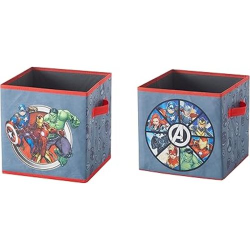 Idea Nuova Marvel Avengers Collapsible Storage Cubes,Set of 2, 10"x10", Grey, Spacious Organizer Bins for Kids’ Room, Closet, or Playroom