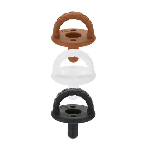 Itzy Ritzy Silicone Pacifiers for Newborn - Itzy Soother Pacifiers Feature Collapsible Handle & Two Air Holes for Added Safety For Ages Newborn and Up, Coffee & Cream Set of 3 in White, Tan & Brown
