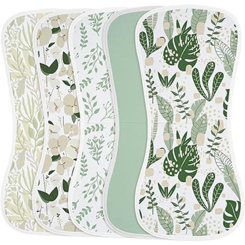 Yoofoss Baby Burp Cloths 5 Pack Burping Cloths for Babies Boys Girls Large 21''X10'' Extra Soft and Absorbent Leaf