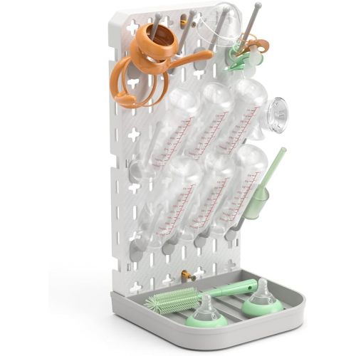 Baby Bottle Drying Rack Baby Bottle Holder Space Saving Bottle Dryer Rack Station Countertop Storage Organizer 12 Travel Bottle Drying Rack Vertical Breast Pump Part Plastic Bag Cup Dryer Tower Grey