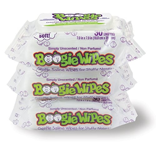 Boogie Wipes Soft Natural Saline Wet Tissues for Baby and Kids Sensitive Nose, Hand, and Face with Moisturizing  Aloe, Chamomile, and Vitamin E, Unscented, 30 Count (Pack of 3)