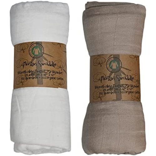 Baby Muslin Swaddle Blankets - Baby Swaddle Blanket for Baby Girl and Baby Boy, Soft Organic Bamboo Cotton Muslin Blanket, Light Breathable, Swaddle Wrap Receiving, 2 Pack, 47 x 47 Inches