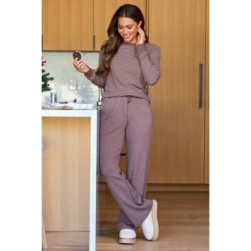 Mocha Striped Long Sleeve Thermal Top