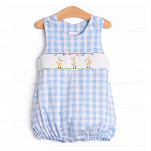 Spotted in the Savanna Smocked Bubble, Blue Check – Stitchy Fish