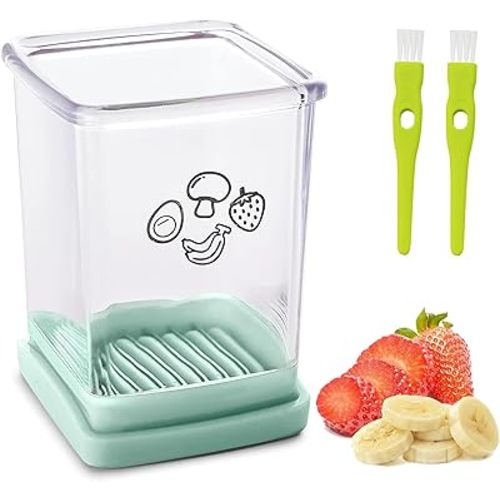 Cup Slicer, Stainless Steel Strawberry Slicer Egg Slicer Banana Slicer Fruit Slicer, Speed Fruit Cutter with Push Plate, Quickly Making Fruit Vegetable Salad, Must Have Kitchen Gadget (Cyan)