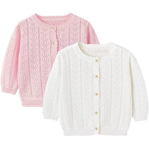 Simplee kids Baby Girl Thin Sweater Solid White Pink Cardigans for Toddler 0-3Years