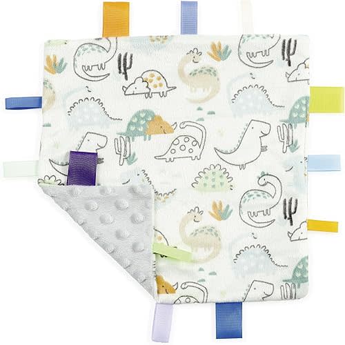 CREVENT Soft Small Tag Security Blankets 10"X10" Dinosaur
