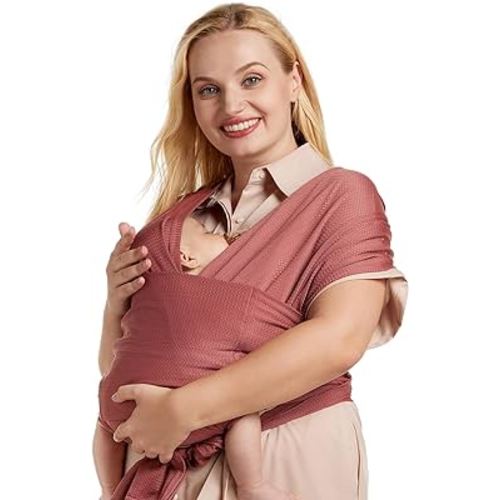 Momcozy Baby Wrap Carrier Cooling Air-Mesh, Easy to Wear Hands Free Baby Carrier Sling, Baby Carriers Newborn to Toddler 8-35lbs, Adjustable Buckle Suit for Waist 27-47inch, Date Red