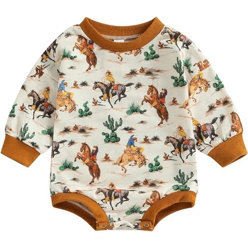 Omkzanbi Western Baby Girl Boy Clothes Sweatshirt Romper Cow Printed Bodysuit Long Sleeve Onesie Newborn Fall Winter Outfits