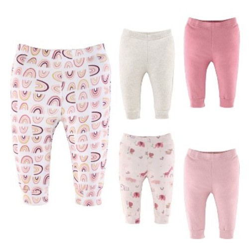 The Peanuthsell 5-Pack Baby Pants for Girls, Pink Rainbow Safari, Newborn to 24 Months, Size: 3-6 months