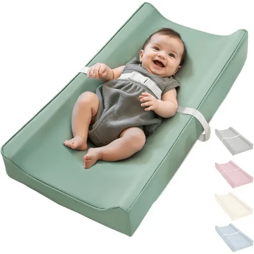 Vegan Leather Waterproof Baby Changing Pad - Wipeable, Extra Thick & Portable & Non-Slip Diaper Mat for Dresser, Crib, Travel | Soft & Safe (Green)