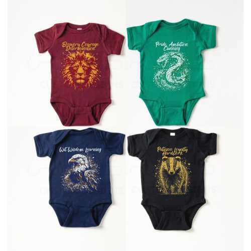 Baby Bodysuit Graphic Wizarding School House, Wizard Babyshower, Universal Vacation T-Shirt, Wizard World Gift, Baby Wizard Houses Bodysuit