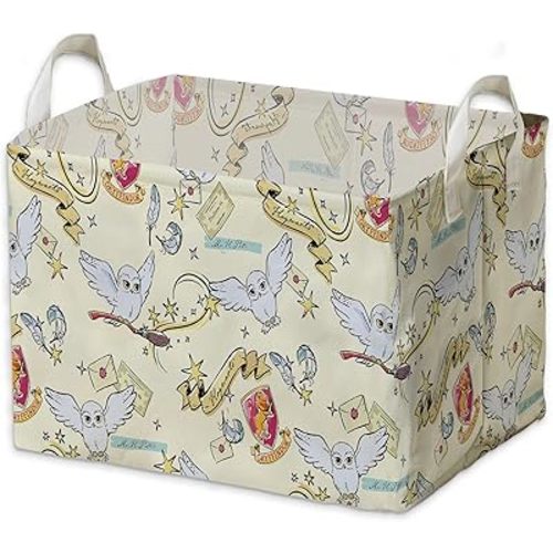 Magical Wizard Nursery Decor Baby Basket, Magic Wizard Nursery Basket With Hard Bottom Large Square, Magical Wizard Room Decorations, Broomstick Owl Basket, Waterproof Foldable Canvas Laundry Basket