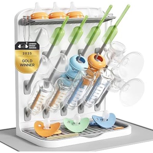 Lifewit Large Baby Bottle Drying Rack with Drain Mat & 15 Hooks, Newborn Essentials Must Haves, Bottle Storage Organizer for Countertop, Cabinet, Rack Dryer Holder for Pacifiers, Pump Parts