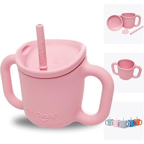 TalkTools ITSY Silicone Training Cup – Mini Straw Cup for Baby - Anti Leak, Spill Proof and BPA Free Cup with Straw Insertion for Kids (Bubblegum)