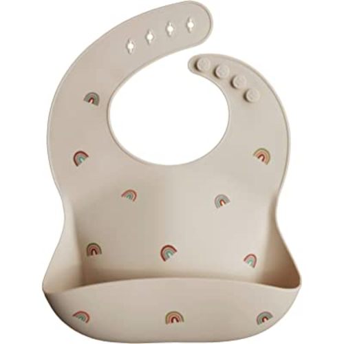 mushie Silicone Baby Bib | Adjustable Fit Waterproof Bibs (Rainbows)