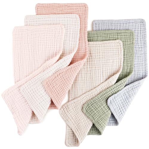 Konssy Muslin Baby Burp Cloths Sets for Unisex- 6 Pack Large 100% Cotton Burping Clothes for Newborn,Baby Girls and Boys