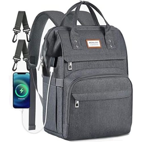 Mokaloo Large Diaper Bag Backpack, Dark Grey, Unisex, 25L Volume, 13 Pockets, USB Charging Port
