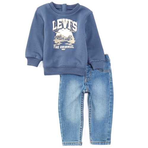 Levi's Levi's® Baby Boys 12-24 Months Long Sleeve Mountain Graphic Fleece Sweatshirt & Four-Pocket Denim Carpenter Pant Set