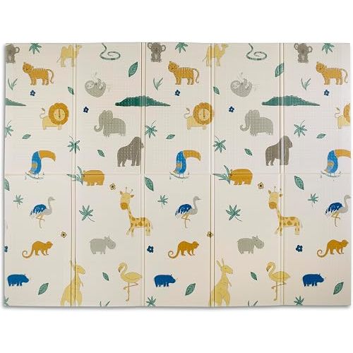 Nuby Reversible Baby Floor Mat, 77" x 58" - Foldable and Lightweight Baby Play Mat for Floor - Easy Storage and Travel - Safari