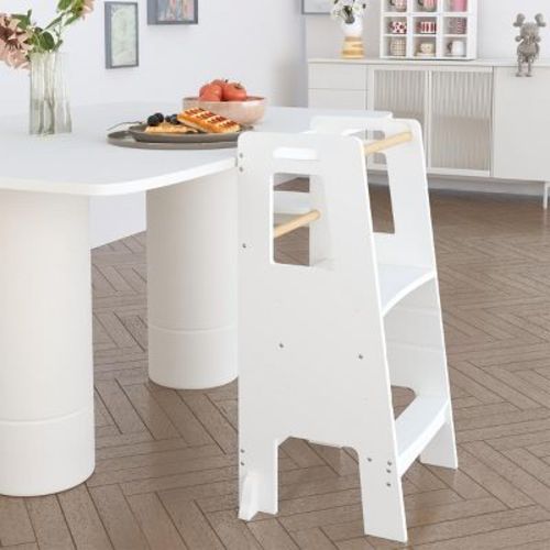 KTMBDW Toddler Standing Tower - Adjustable Height Toddler Kitchen Stool Helper - Ideal Kids Kitchen Step Stool for Learning New Skills - White