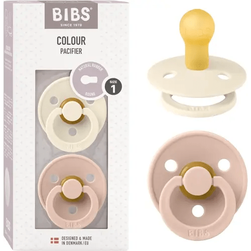 BIBS Pacifiers Colour Collection | Natural Rubber Baby Pacifier | Set of 2 BPA-Free Soothers | Made in Denmark | 0+ Months (Pack of 2) | Blush/Ivory
