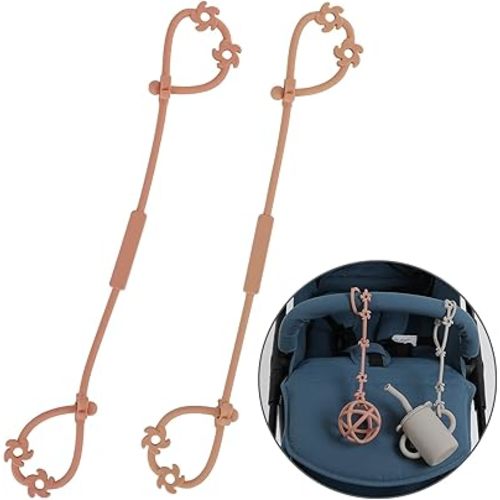 Toy Safety Straps, Silicone Pacifier Clips Sippy Cup Strap Stretchable Adjustable for Strollers, High Chair, Cribs, Hanging Baskets, BPA Free, 2 Pack (Muted+Apricot)