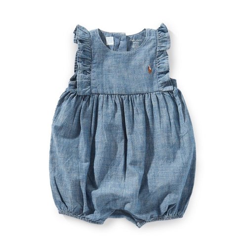 Ralph Lauren Baby Girls 3-24 Months Sleeveless Chambray Bubble Romper