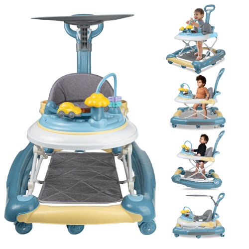 Free Shipping! EONROACOO 5-in-1 Baby Walker with Toys, Music Walker for Boys and Girls, Adjustable Walker(Green)