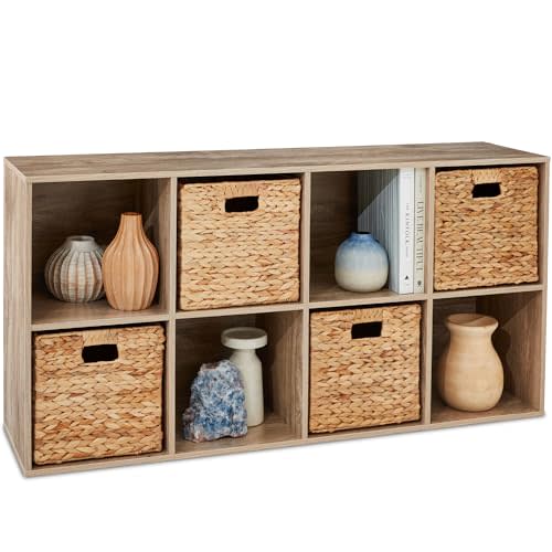 Best Choice Products 8-Cube Storage Organizer, 13.5in Shelf Opening, Bookcase, Display Shelf, Customizable w/ 2 Removable Back Panels – Greige