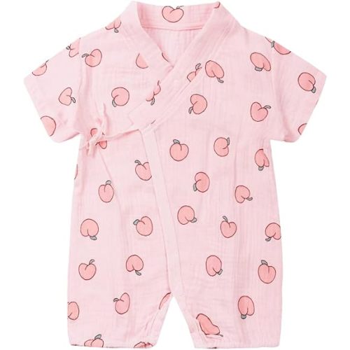 PAUBOLI Newborn Muslin Robe Baby Kimono Onesie Infant Cotton Romper 0-24 Months