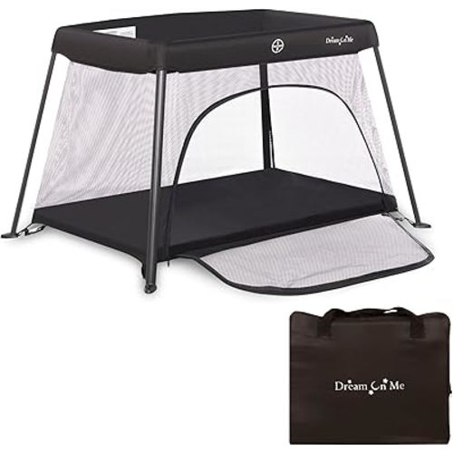 Dream On Me Travel Light Playard with Mesh Zipper Door in Black