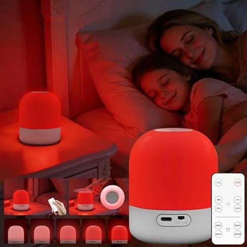 670nm Red Light for Sleep, 100% Blue Light Blocked & 10%-100% Dimmable & 4 Timers & Remote + Touch, Rechargeable Long Lasting Red Night Light Sleep Lamp for Bedroom, Nursery, Reading