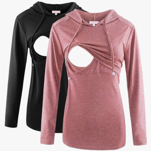 Bhome Nursing Shirt Long Sleeves Hoodie Breastfeeding Top Sweatshirt