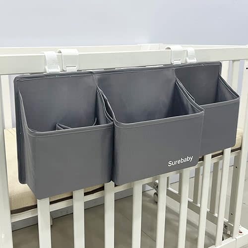 Hanging Baby Diaper Caddy, 3-in-1 Diaper Caddy Organizer Holder For Baby Crib, Nursery Organization Diaper Stacker Storage For Crib, Changing Table, Car, Wall-Grey