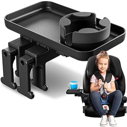 Adjustable Travel Tray - Universal Quick Attach Clamps for Car Seats, Strollers, Arm Rests, Wagons - Car Seat and Stroller Organizer