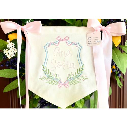 Floral/bow crest hospital banner | baby girl | customized