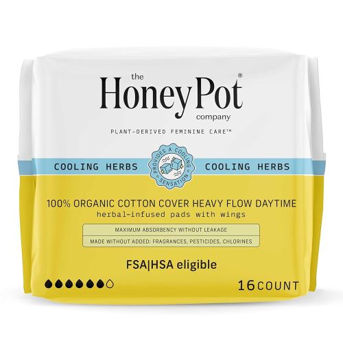 The Honey Pot Company - Herbal Sanitary Pads for Women - Heavy Flow w/Wings - Infused w/Essential Oils for Cooling Effect & Organic Cotton Cover - Feminine Care - FSA & HSA - 16 ct