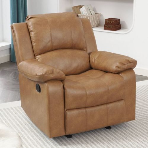 Comfort Pointe Clifton Recliner Saddle Brown: Leather Gel Upholstery, Glider Rocker Base, 330 lbs Support