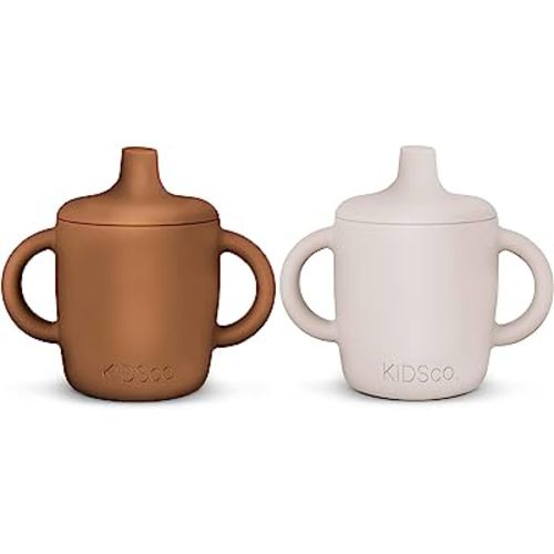 KIDSco. Silicone Sippy Cup and Training Cup for Baby 6 months+ Soft Spout and Handles Unbreakable Easy Grip for Babies 6-12 months and Toddlers 1-3 years 5oz/150ml (Sandy Shore And Caramel)