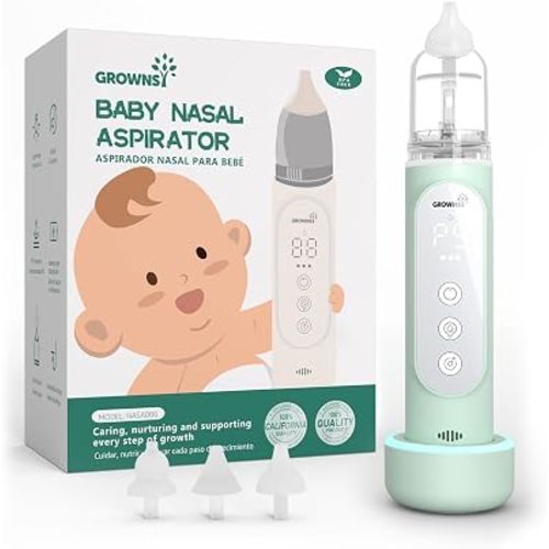 GROWNSY Nasal Aspirator for Baby, Upgraded 5 Suction Levels Baby Nose Sucker, IPX7 Waterproof Electric Nose Suction for Baby, Booger Sucker for Toddlers with Music & Light Functions (Green)