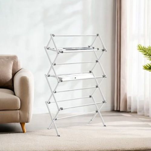 LEDREM Foldable Clothes Drying Rack Laundry Drying Rack Clothes Airer Steel Frame White