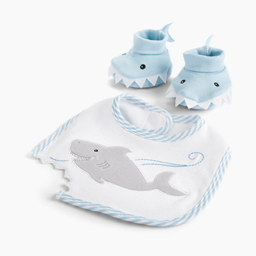 Baby Aspen "Chomp & Stomp" Shark Bib & Booties Gift Set - Blue, 0-9 Months