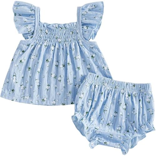 Mubineo Baby Girl Summer Clothes Cute Ruffle Tops Dress Shorts Outfits Set Infant Toddler Shrit Bloomers Princess Outfit