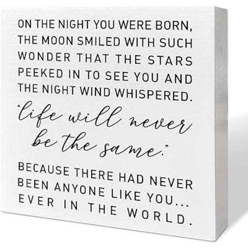 Nursery Desk Wooden Box Sign Decor, on The Night You Were Born, Nursery Decor Neutral Newborn Baby Kid Children Room Desk Decoration Baby Shower Gifts for New Baby Boys Girls