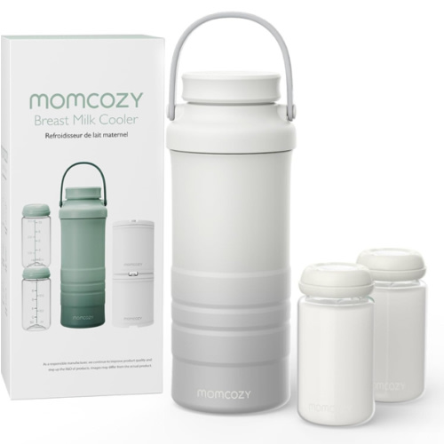 Momcozy 22oz Portable Breast Milk Cooler for Outdoor, Life Saver with 360° Total Cooling for 24 Hours, Larger Capacity Travel Breastmilk Chiller with 2pcs Baby Bottles for Breastmilk Storage, Cream