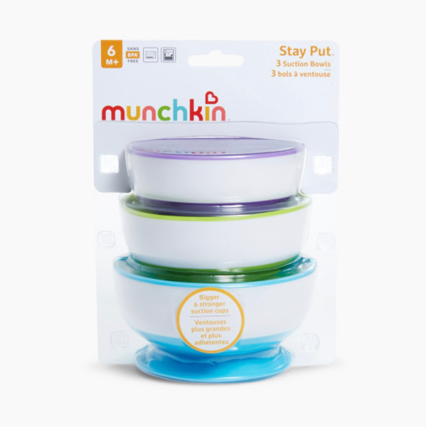 Munchkin Stay Put Suction Bowls for Babies and Toddlers, 3 Pack, Blue/Green/Purple