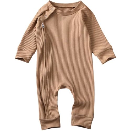 Newborn Summer Baby Boy Girl Rompers Bodysuit Jumpsuit Playsuit One Piece Outfit Clothes - 0-3 Months - Z-long Sleeve Fall Romper Khaki