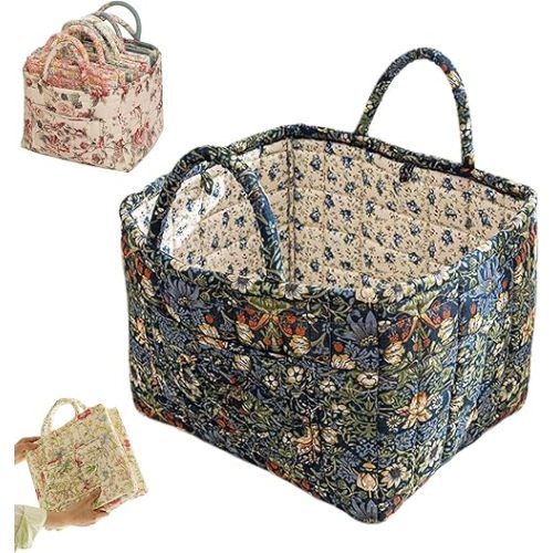 Boho Fabric Storage Basket - Bohemian Style Tote Bag, Boho Floral Laundry Baskets, Large Capacity Fabric Storage Basket for Clothes and Sundries (A)