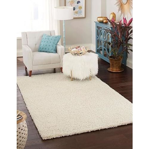 Unique Loom Solid Shag Collection Area Rug (4' 1" x 6' 1" Rectangle, Pure Ivory)